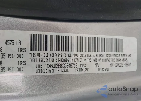 2016 Jeep Compass Sport Se from USA, damaged, VIN 1C4NJDBB6GD646719